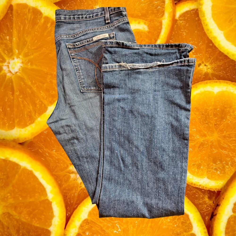 Calvin Klein Jeans Women's Blue Stretch Flare Leg Faded‎ Jeans Size 16